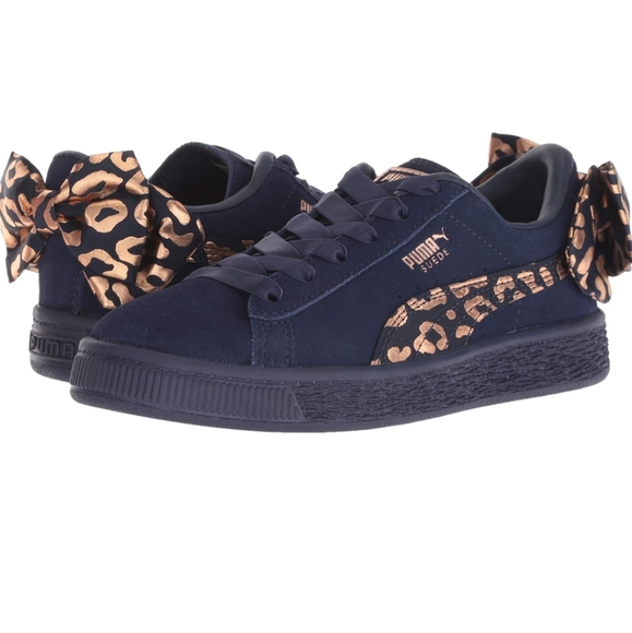 Puma Shoes - Puma Navy Sneakers with Leopard Print Bow